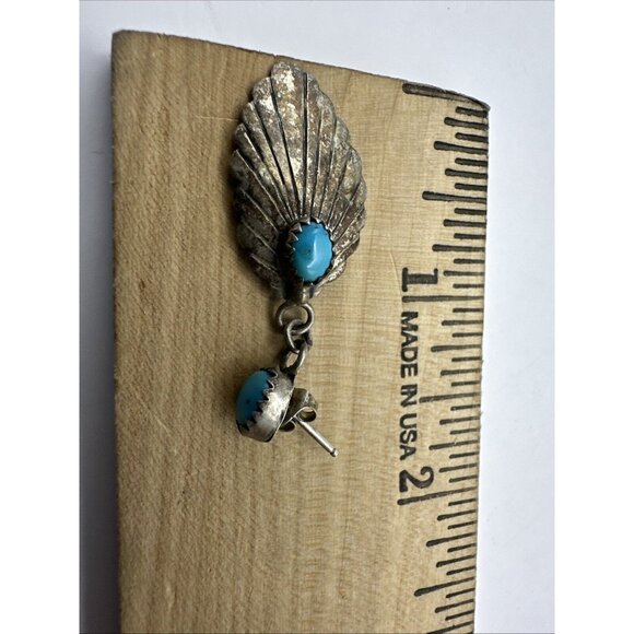 Freddie Wero Navajo Dangle Postback Earrings 925 Sterling Silver Blue Turquoise - Picture 5 of 6